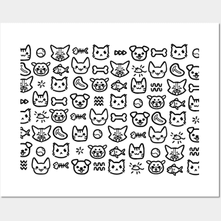 Doodle Pups and Cats (Black) Posters and Art